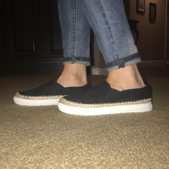Suede/espadrille black slip ons - Picture 3 of 6